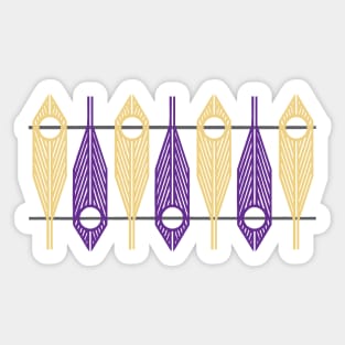 Geometric Feathers in Gold and Purple on White Sticker